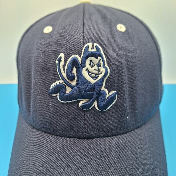 Vintage Duke Blue Devils Fitted Baseball Cap Size S/M Flexfit Navy Wool - Picture 2 of 7